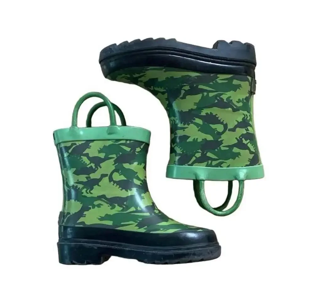 Blue Mountain Kids Rubber Rain Boots Dinosaur Camo Print with Easy-On Handles